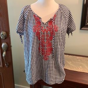 Westport XL checker print peasant blouse